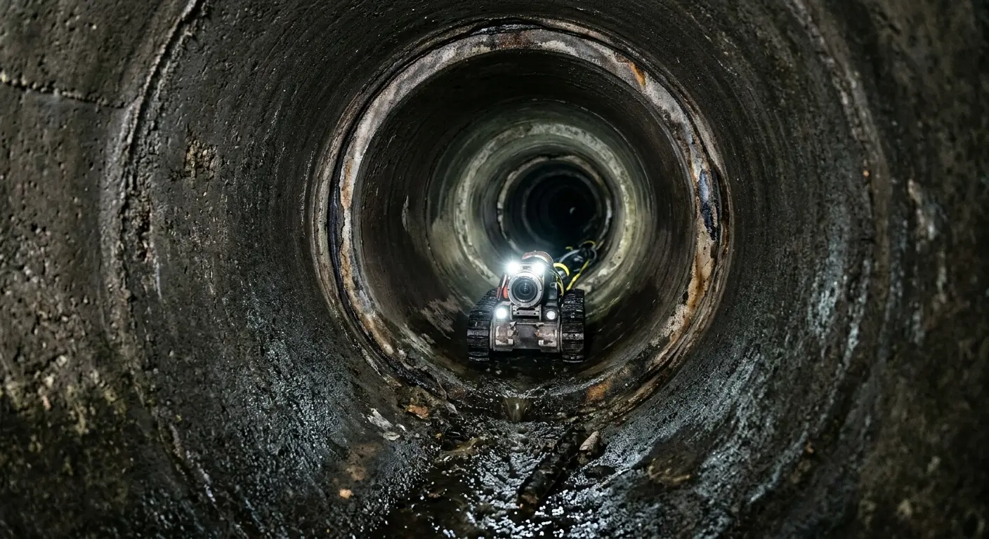Robotic sewer camera inspecting pipe interior for Sewer Line Cleaning in Cazenovia